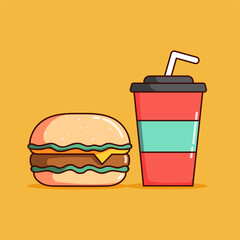 cute burger and soda cup vector illustration