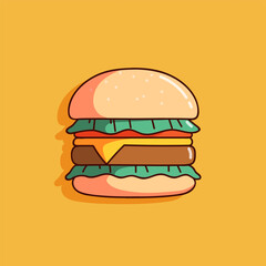 cute burger vector illustration on yellow background