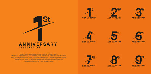 anniversary logotype vector set with black color and slash for celebration day