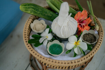 Thai massage oil massage spa room Raw materials for massage Spa compress wellness 