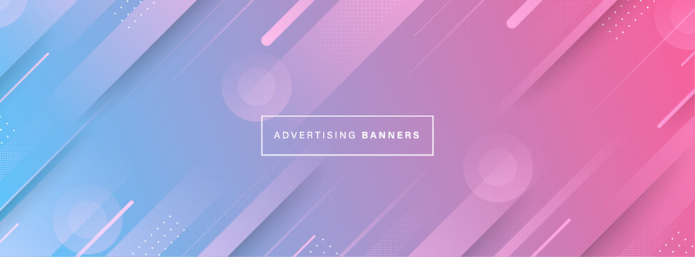 Abstract banner background. Full color. Blue nad pink gradation. Slash effect style Memphis. Vector