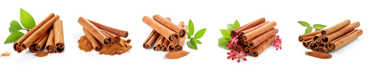 collection of cinnamon sticks and mint on isolate transparency background, PNG - Powered by Adobe