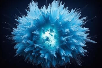 An arresting abstract illustration featuring an explosive burst of aqua blue, radiating energy, and dynamic motion against a deep, dark background. The image captures the essence of a powerful - obrazy, fototapety, plakaty
