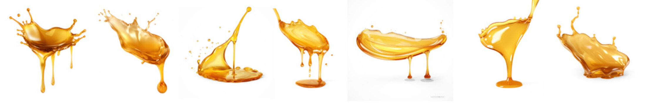 Collection of Sweet honey spill drip on isolate transparency background, PNG