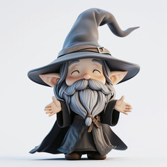 Wizard on a white background. Adorable 3D cartoon character portrait.