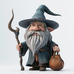 Wizard on a white background. Adorable 3D cartoon character portrait.