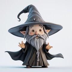 Wizard on a white background. Adorable 3D cartoon character portrait.