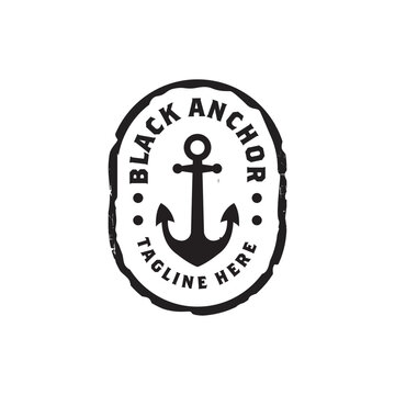 vintage black Anchor Hipster Retro Rustic Stamp Hand Drawn Boat Ship Marine Nautical logo design