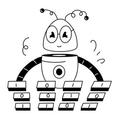 Modern hand drawn mini illustration of coding bot 