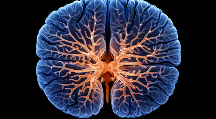 3d illustration of human brain vasculature with veins and arteries, ideal for medical, educational, and healthcare content focusing on neurology and cerebral circulation