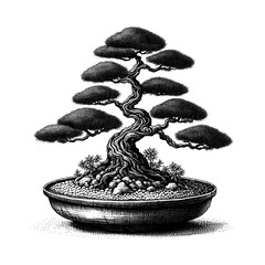 Artistic Hand Drawn Bonsai Tree Line Art Vector