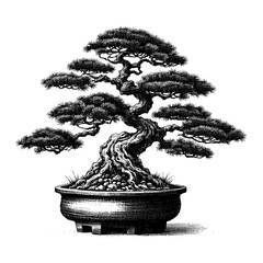 Artistic Hand Drawn Bonsai Tree Line Art Vector