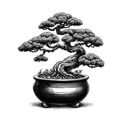 Artistic Hand Drawn Bonsai Tree Line Art Vector