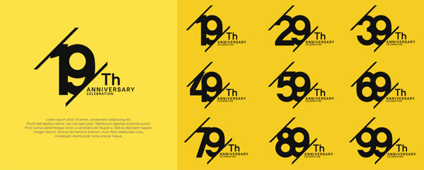 anniversary vector set with black color and slash for celebration purpose