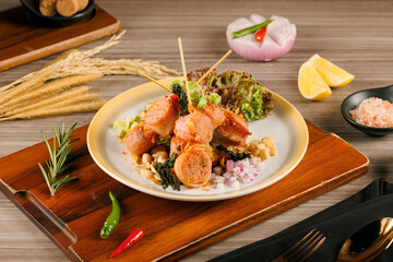 fried shrimp with rice and sauce