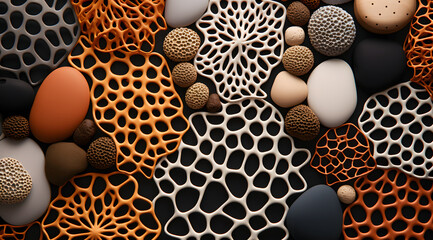 Coral Spongy Cells Texture and Navy Blue Gradient, Creative Cellular Intricate Abstract Background
