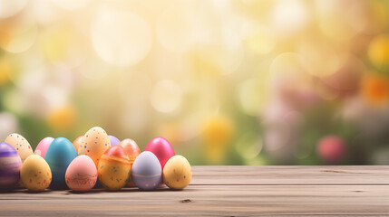 Empty wooden table background - easter spring theme - 702560109