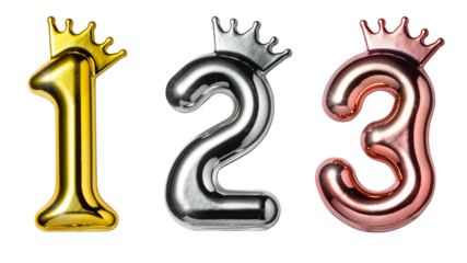 メタリックなバルーン調のテクスチャーのある、1.2.3の数字