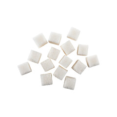 Floating Of White Sugar Cubes, Without Shadow, Isolated Transparent Background