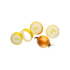 Floating Slices Of Bombay Onion, Without Skin, Without Shadow, Isolated Transparent Background