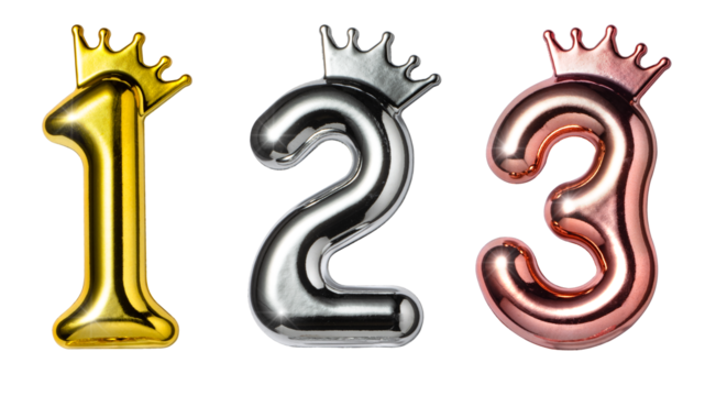 メタリックなバルーン調のテクスチャーのある、1.2.3の数字