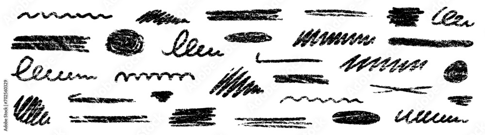 Aufkleber chalk brush underline stroke set. crayon marker highlight scribble stroke. vector hand drawn brush u