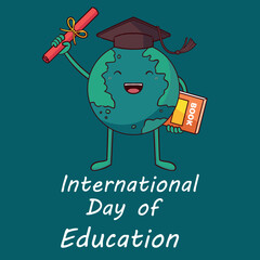 International Day of Education celebration banner, poster, icon, sign, symbol of studying, knowledge, isolated at white background.