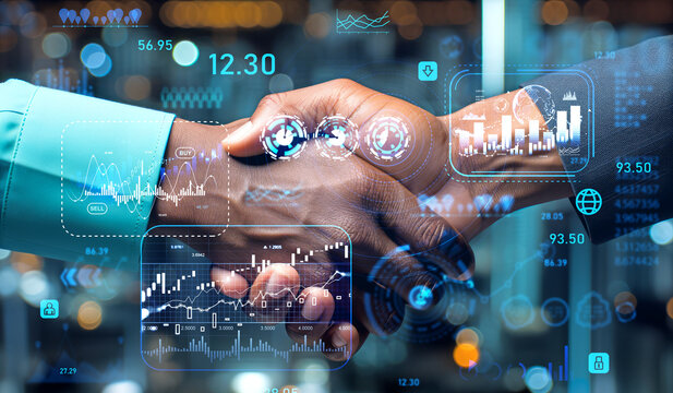 Business people handshake and financial chart. Ai generative illustration - Powered by Adobe
