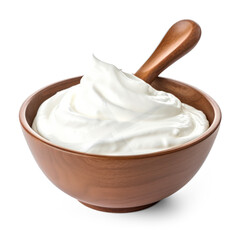 Wooden bowl of greek yogurt isolated on transparent background,Transparency

