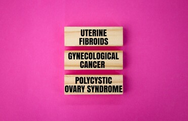 arrangement of wood and the words Uterine Fibroids, Gynecological Cancer and Polycystic Ovary Syndrome. women's disease