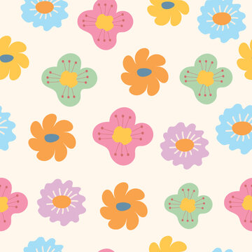 Seamless pattern with cute flowers. Colorful floral seamless background.