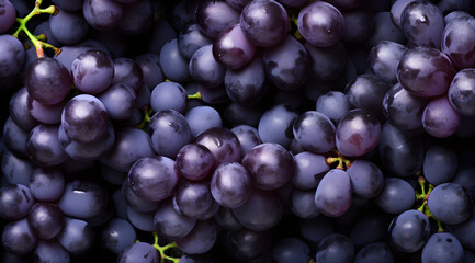 Fototapeta premium Top View of Fresh Organic Sweet Purple Grapes: Background and Texture of Juicy Grapes
