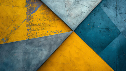 Mustard Yellow and Slate Blue Geometric Harmony Composition