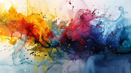 Colorful abstract background with color splash art, 3D illustration.