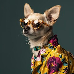 chihuahua dog wearing glasses