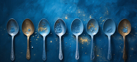 spoons on blue painted powder