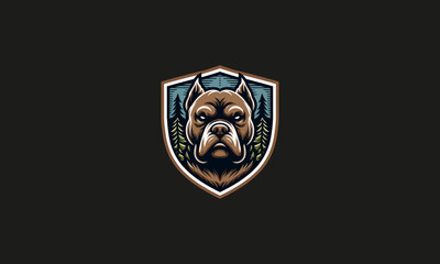 head pitbull with shield vector illustration logo design