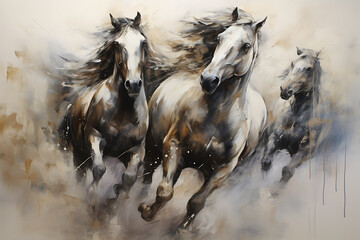  Beautiful horse abstract oil painting on canvas  - obrazy, fototapety, plakaty