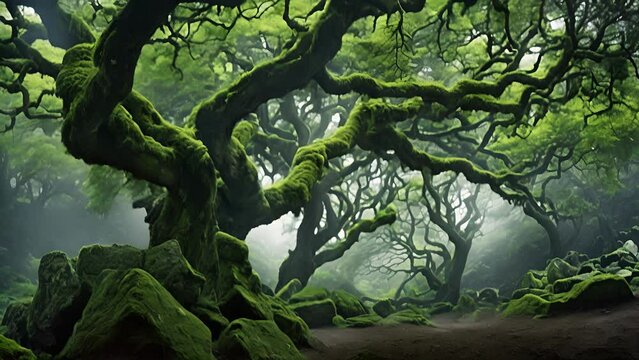 In this mystical forest, the branches seem to intertwine in perfect harmony, creating a magical podium to marvel at.