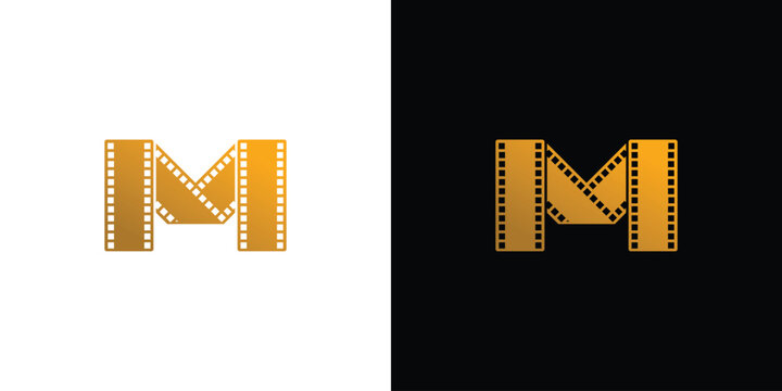 The initial M letter film logo design is unique and modern