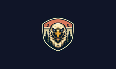 head eagle angry with shield vector logo design