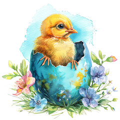 easter chicken watercolor illustration - obrazy, fototapety, plakaty