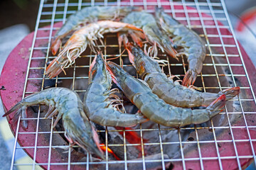Fresh shrimp on grill