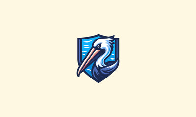 head pelican with shield vector illustration logo design