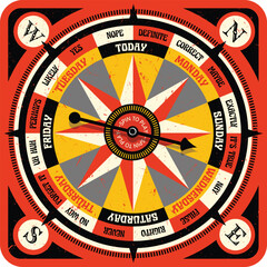 Vintage style game board with spinning arrow. Ask a question, spin and get an answer. Vector illustration for websites, games, print artwork. - 702567776