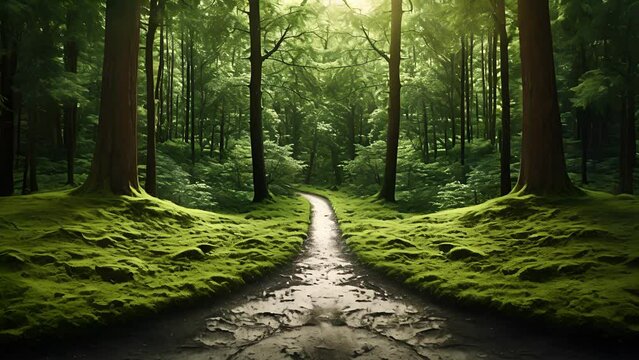 Two contrasting paths intersect in the midst of a tranquil forest, representing the choices we make in love and the potential for peaceful growth.
