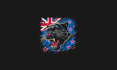 head panther with flag australia vector artwork design - obrazy, fototapety, plakaty