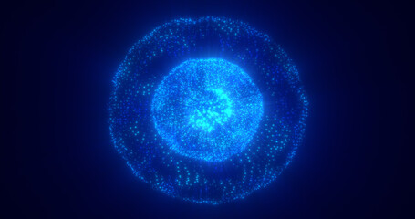 Blue energy glowing sphere futuristic atom from electric magic particles and energy waves background