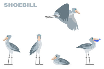 ハシビロコウ5体のベクターイラスト