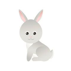 Funny cute hare isolated on white. Cartoon children character. Vector simple illustration of sitting rabbit.